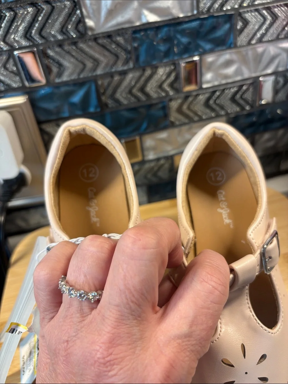 Carter's Light Beige T‑Strap Floral Cutout Dress Shoes